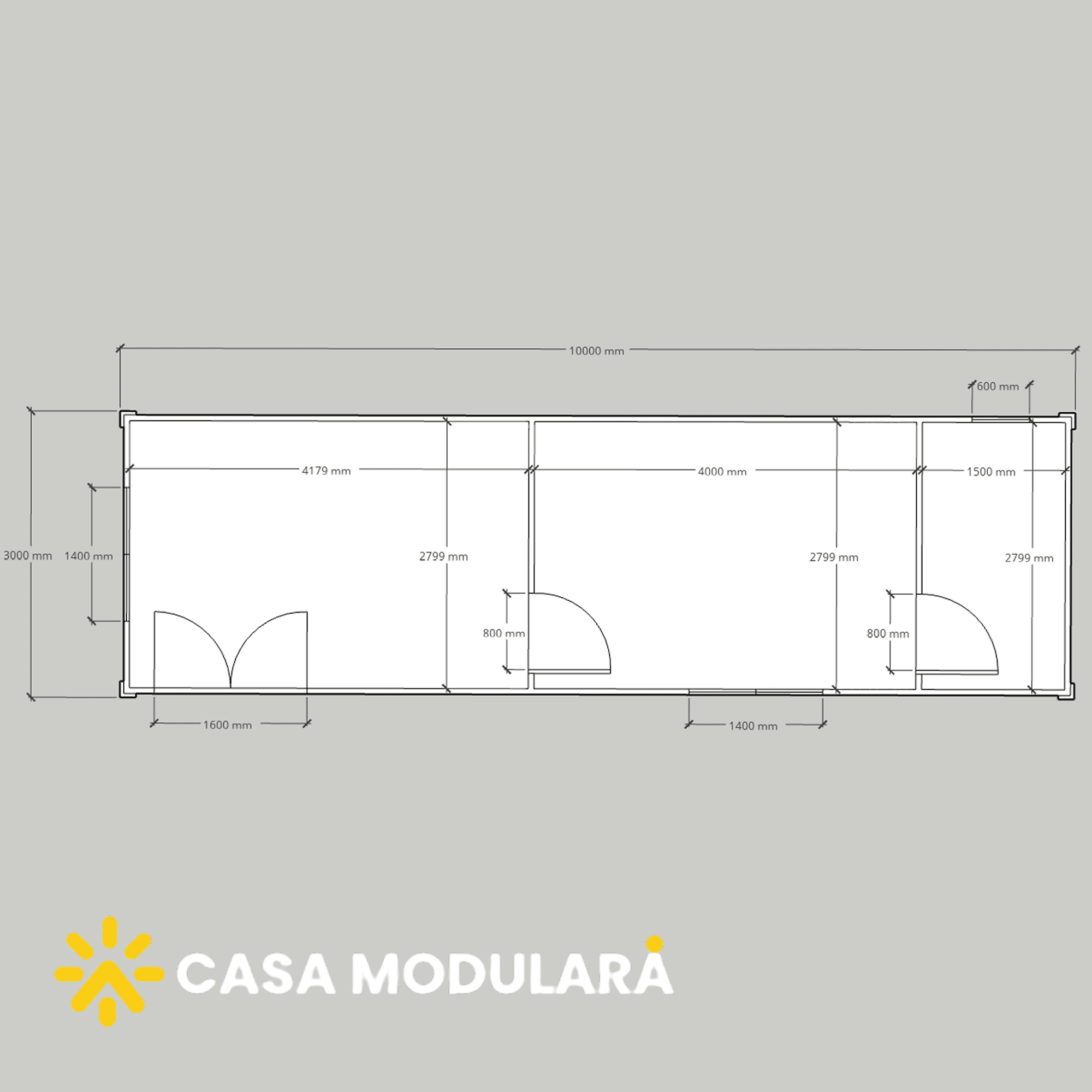 CONTAINER DE LOCUIT 30MP - 10,000x3,000x2,700mm - BAIE COMPLETA- DORMITOR - LIVING.3