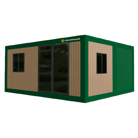 Container modular birou 36mp cu grup sanitar – design elegant, riflaj exterior & ferestre largi